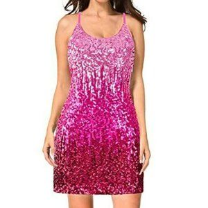 MANER Sequin Ombre Sparkle Cami Racer Back Party Dress